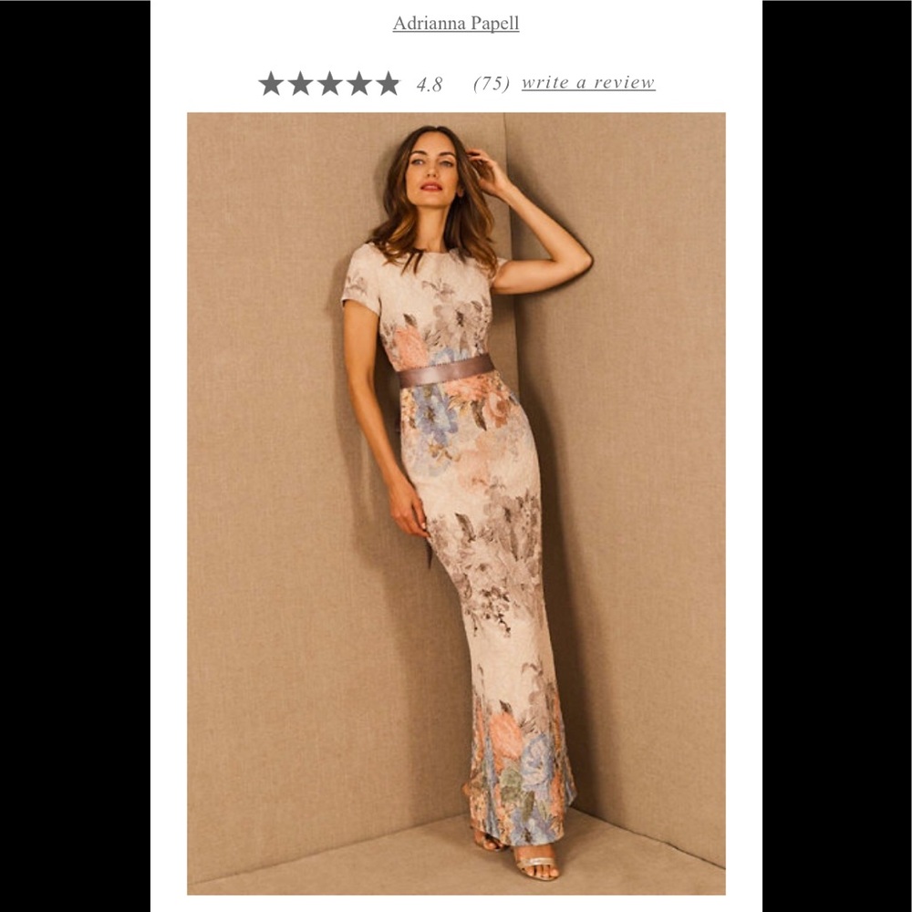 Adrianna Papell  full length matelasse floral column gown, size 6.